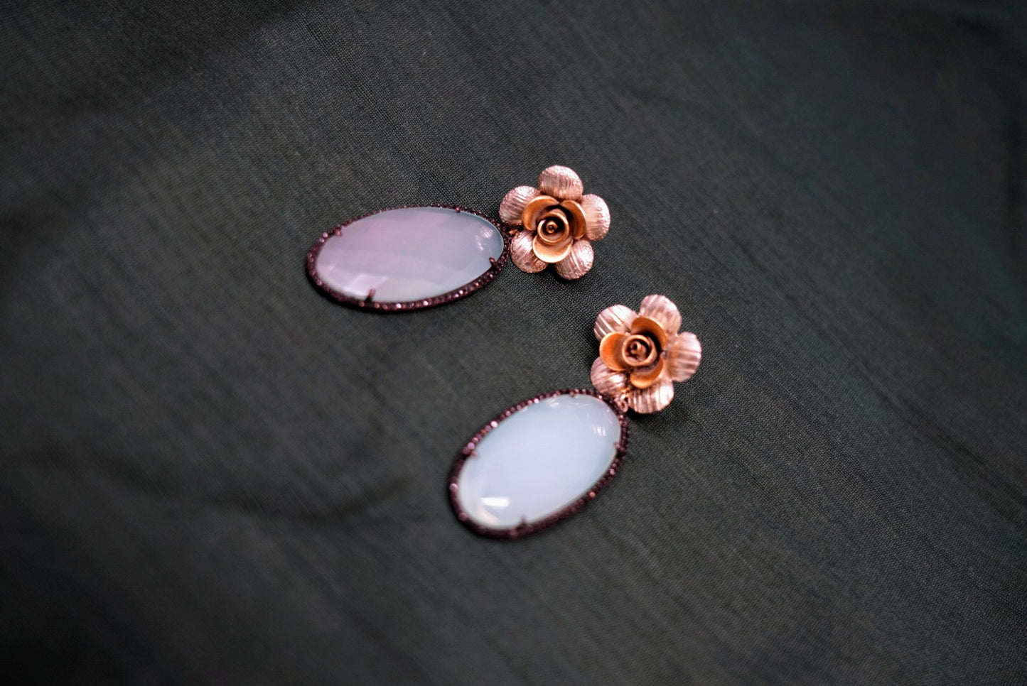 Oval Shape Pink Stone Drop Earrings