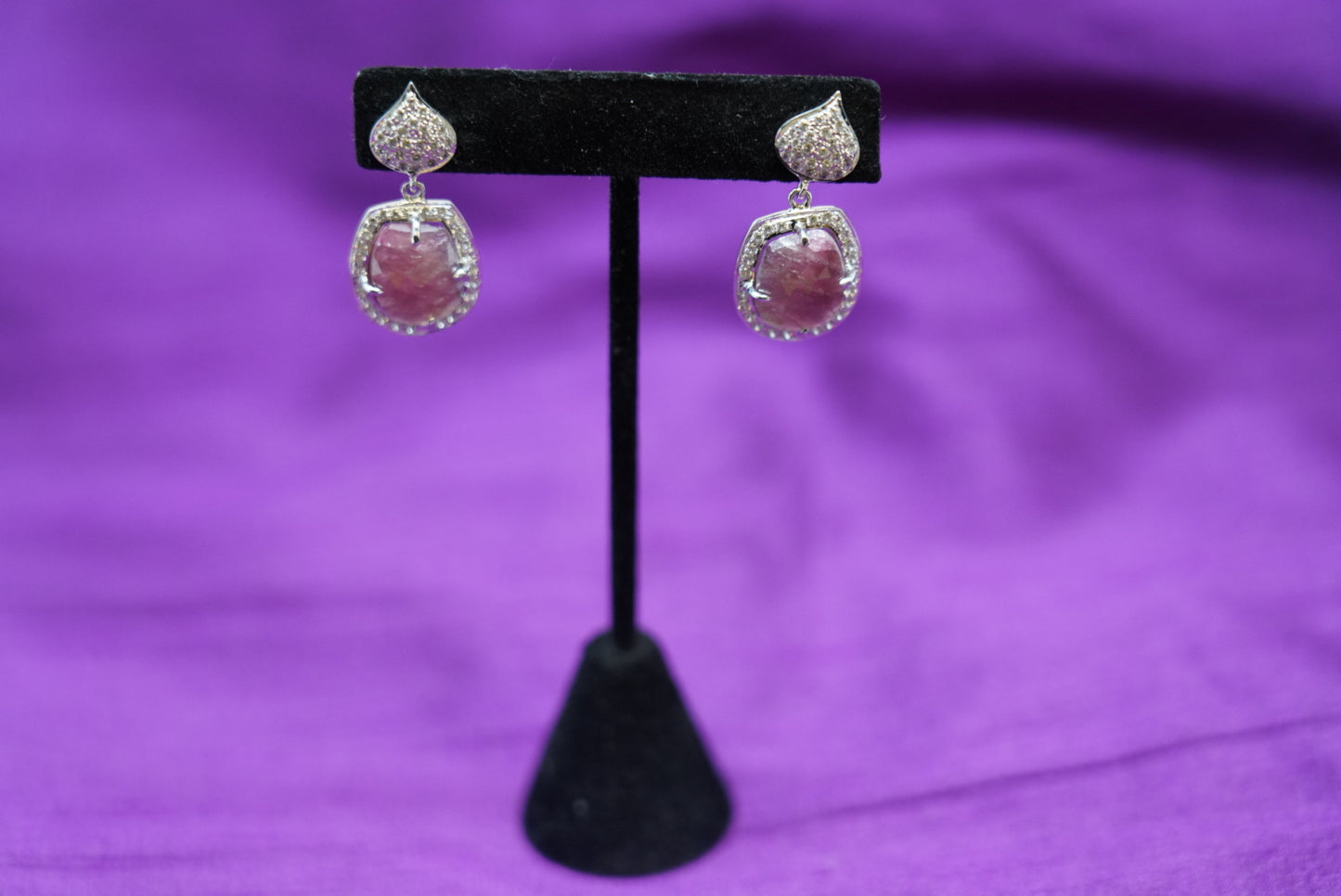 Silver Toned Pink AD Earrings