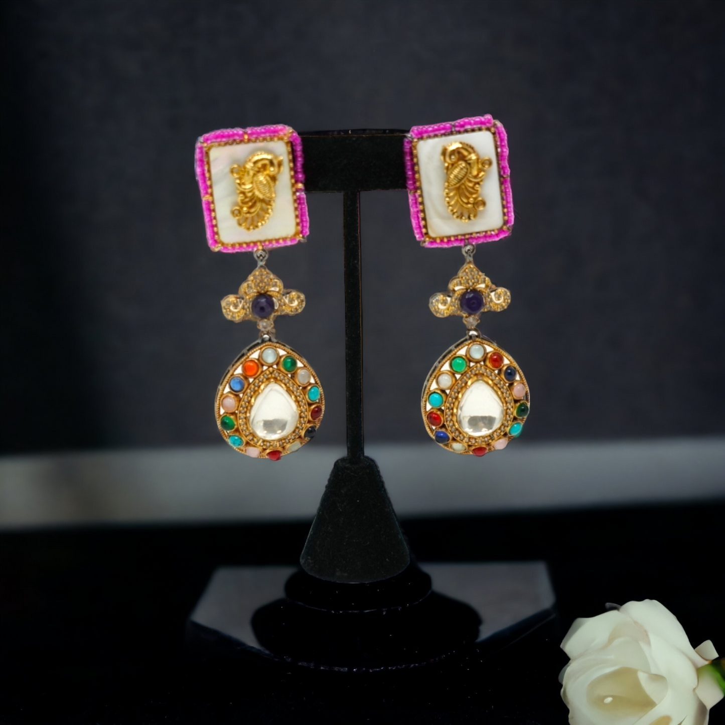 Kundan Multi Color Stones Earrings For Women