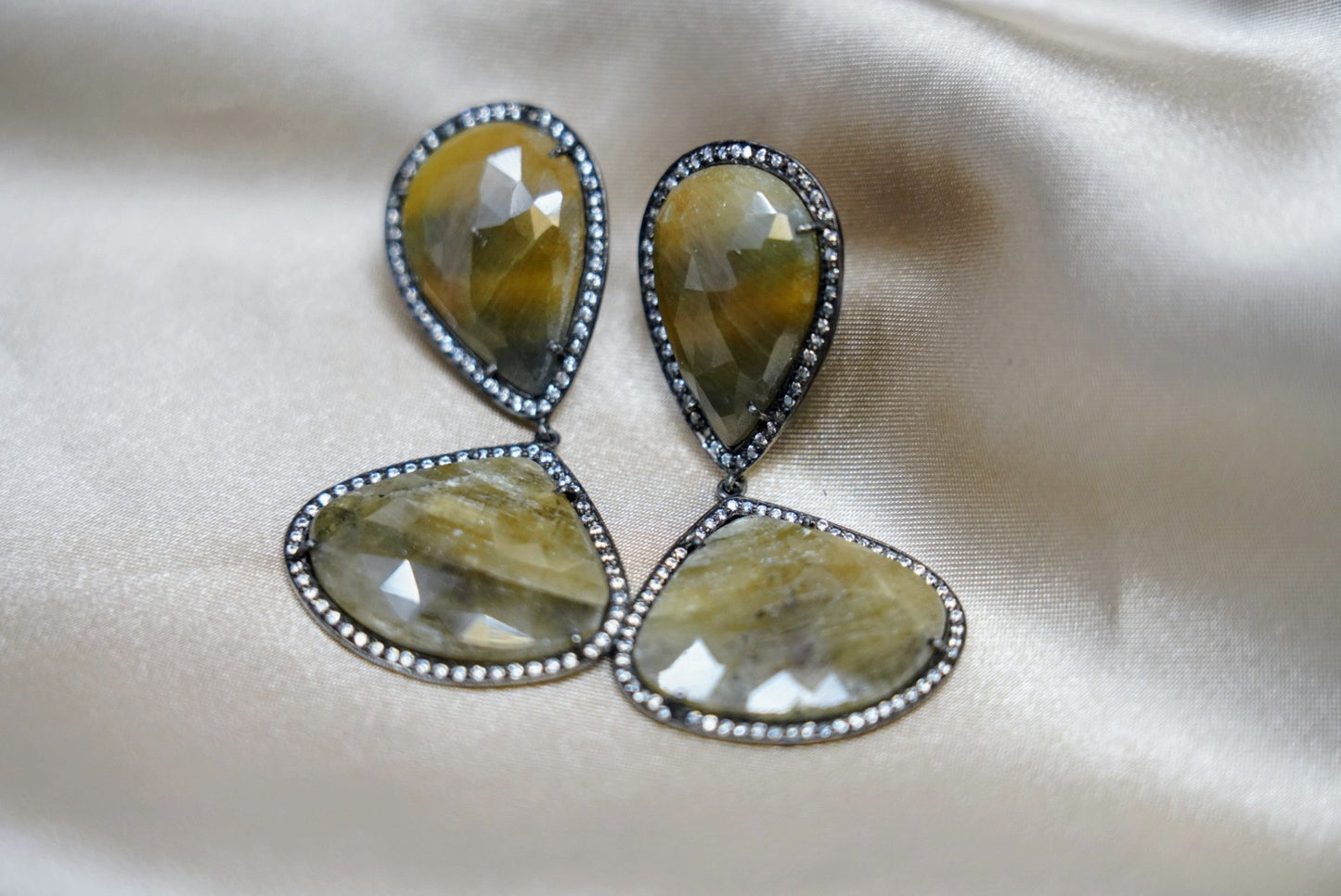 Gemstone Studded Solid Silver Earrings