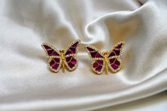 American Diamond Pink Butterfly Earrings