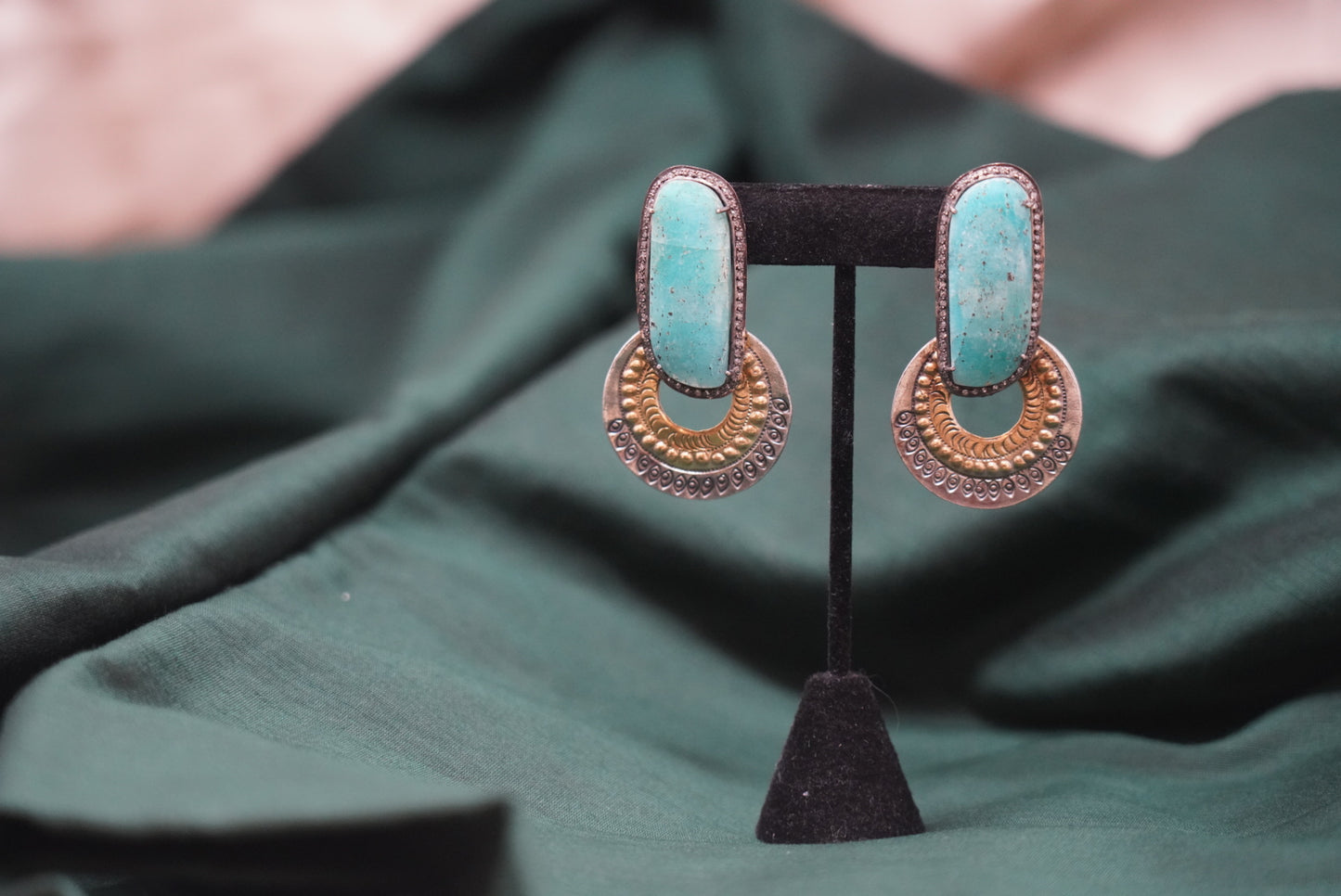 Gold Plated Blue Turquoise Earrings