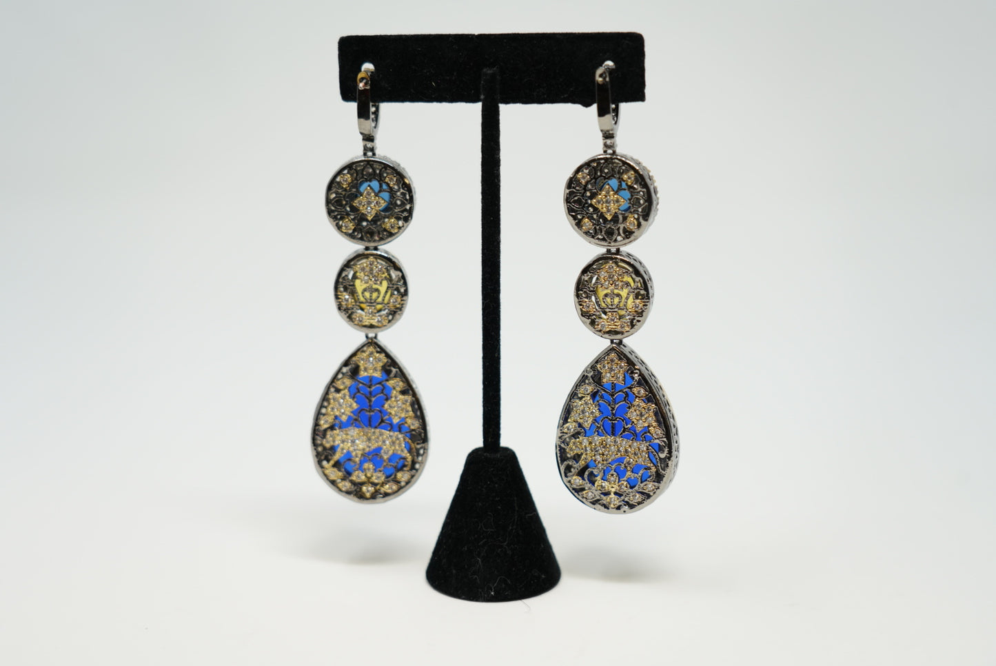 Elegant Blue Gold Hanging Earrings