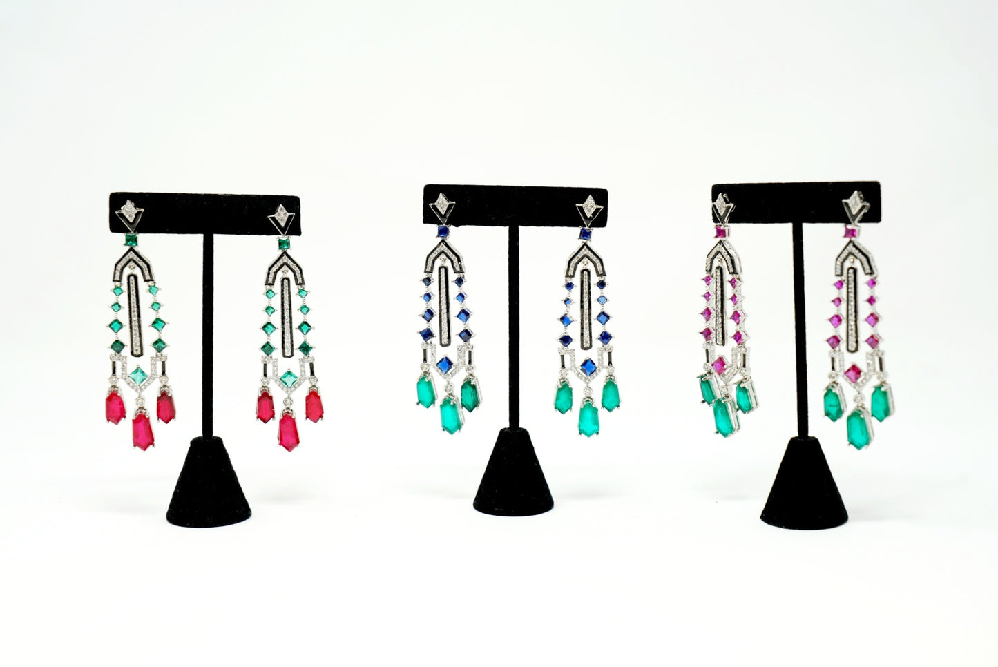 Multi-Color Dazzling Crystals Dangler Earrings
