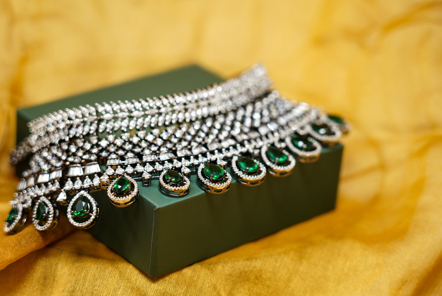 Green American Diamond Studded Classic Zirconia Necklace