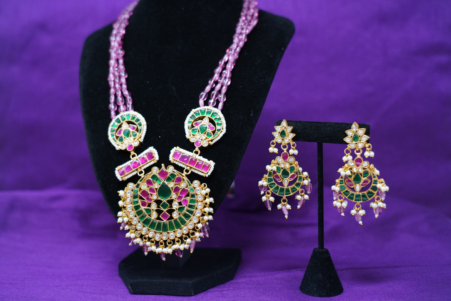 Pink & Green Dual Color Long Necklace