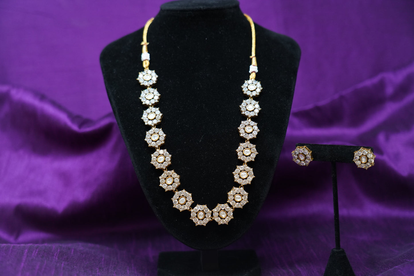 Gold Plated Floral White Stone Necklace