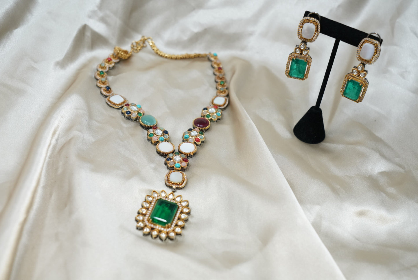 Multi Colored and Green Emerald Necklace