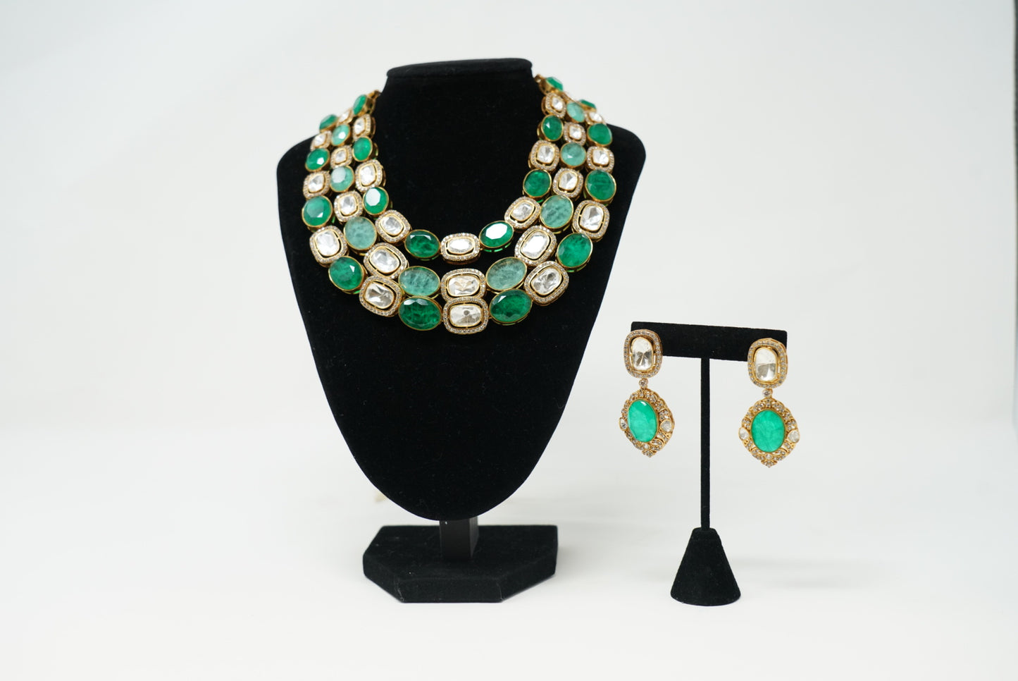 Multi Layer Green Gremstone Necklace Set