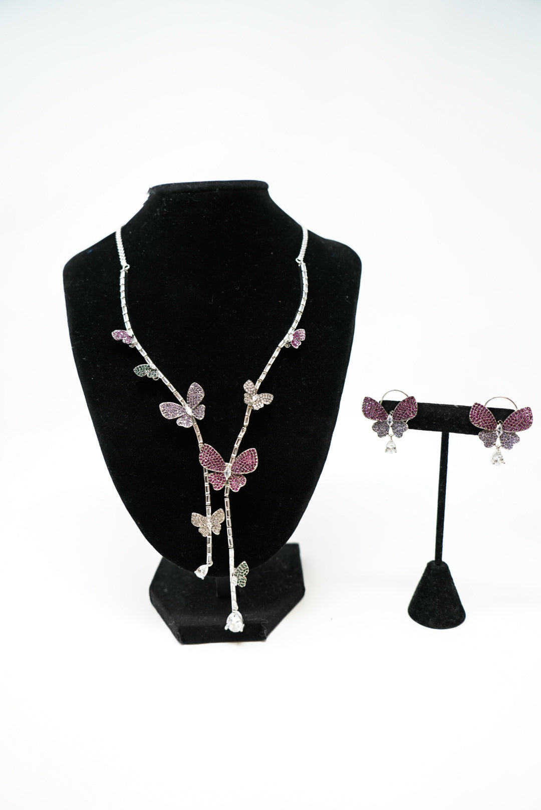Pink Butterfly Drop String Necklace Set