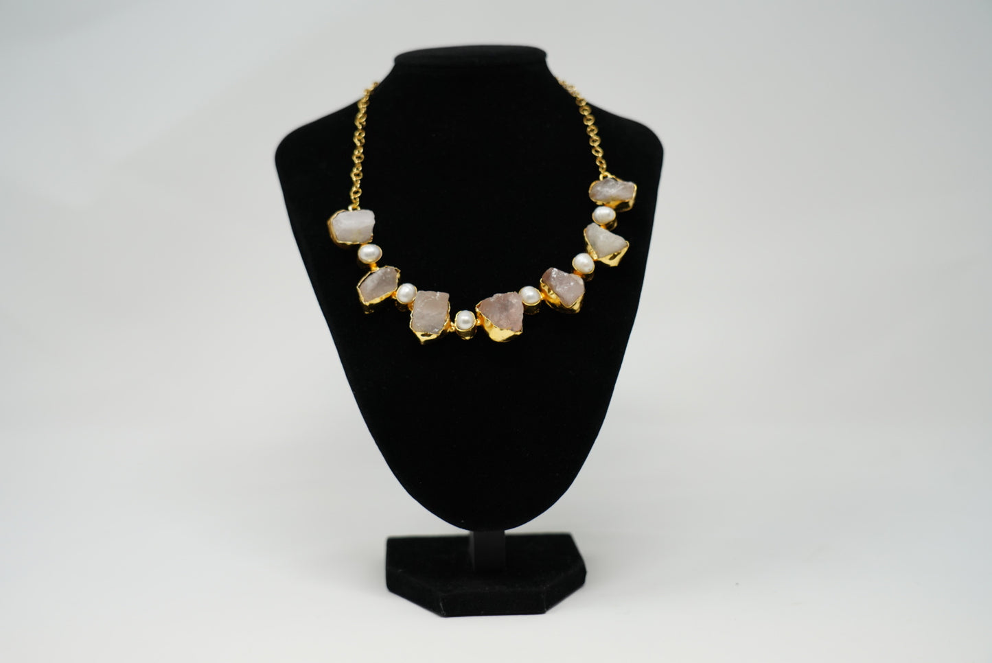 Raw Stone And Pearl Choker Necklace