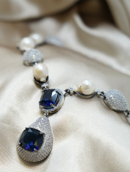 Blue Glass Pearl Beaded Necklace