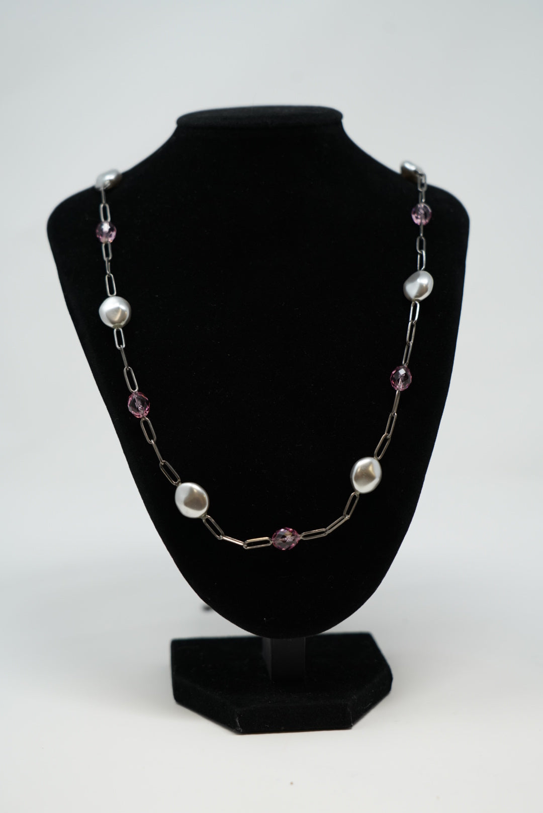 Pink White Sleek Silver Necklace