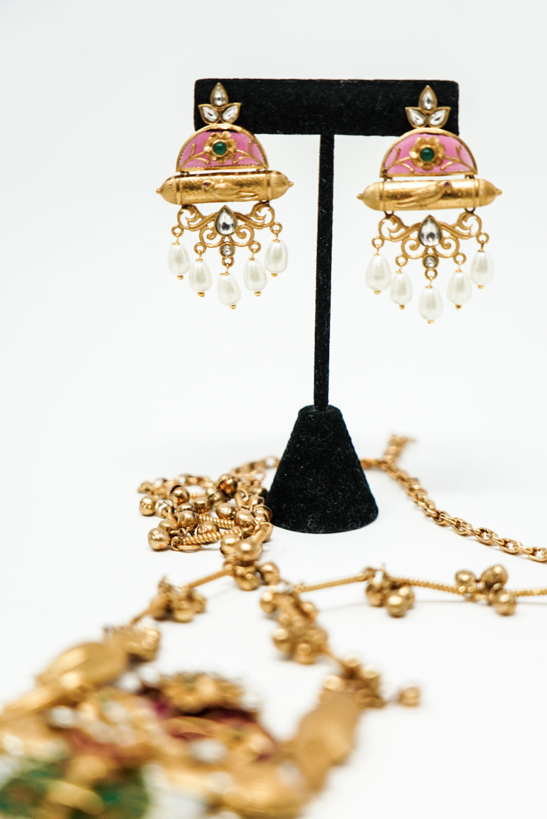 Gold Plated Pink Kundan Earrings