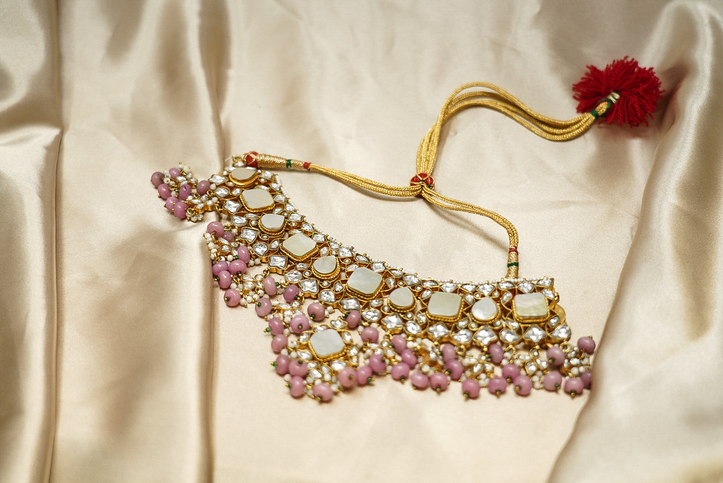 Pink Motif and Mirror Necklace