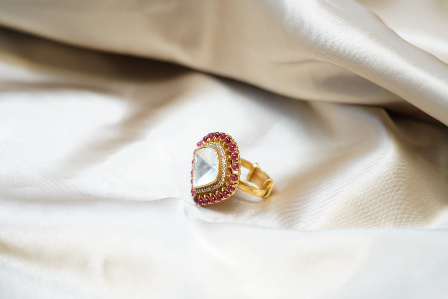 Red and White Stones Gold Plated Ring