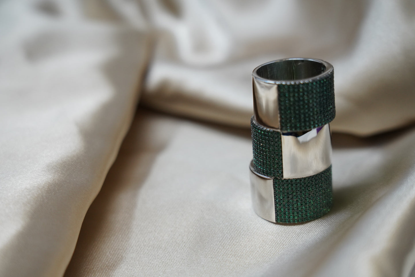 Stunning Stainless Steel Green Cubic Zirconia Ring