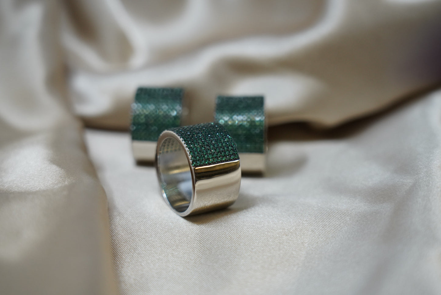 Stunning Stainless Steel Green Cubic Zirconia Ring